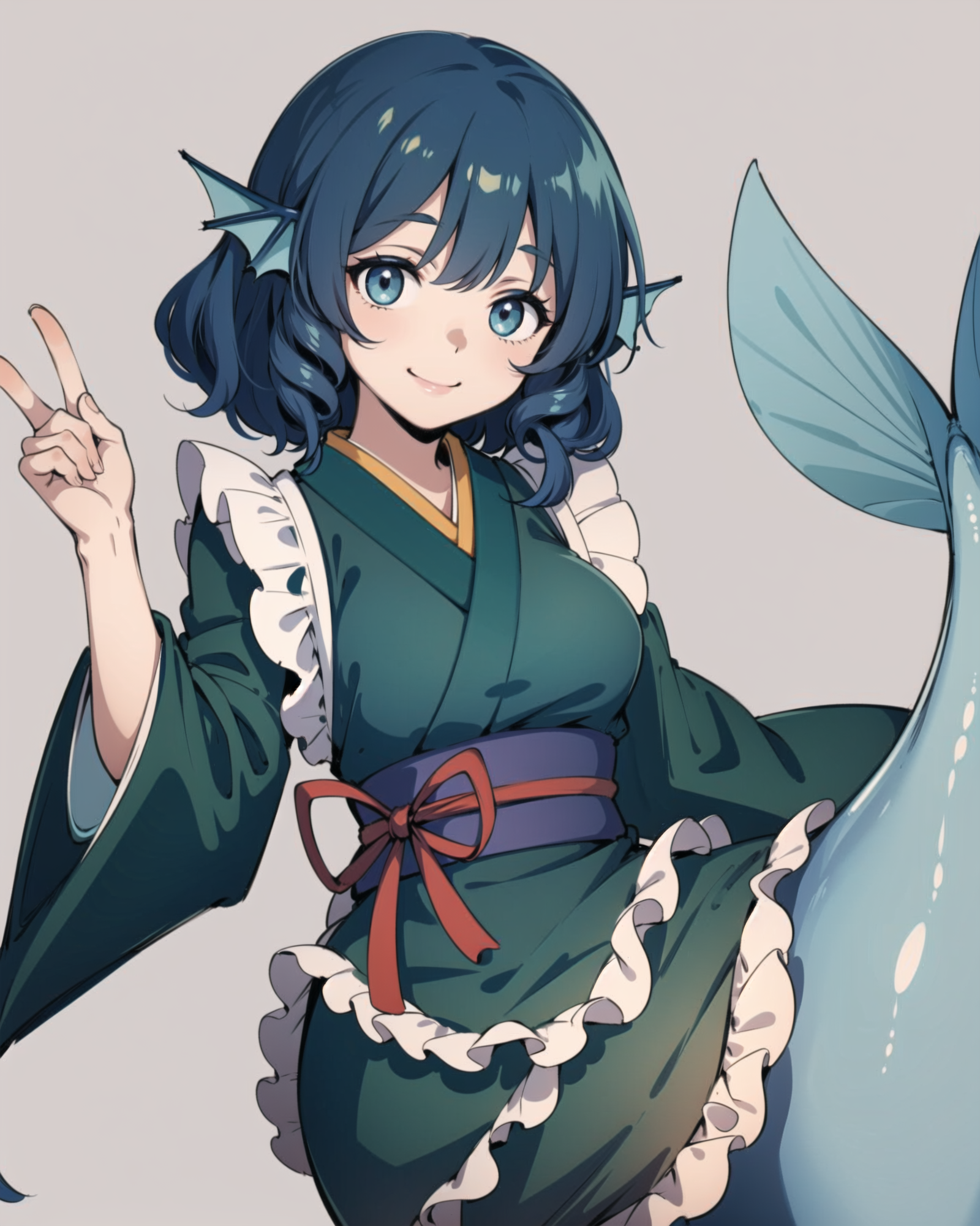 01318-1264448562-_lora_Wakasagihime_1_, wakasagihime, 1girl, mermaid, monster girl, blue hair, short hair, blue eyes, head fins, japanese clothes.png